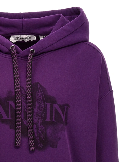 Shop Lanvin Logo Print Hoodie Sweatshirt Purple