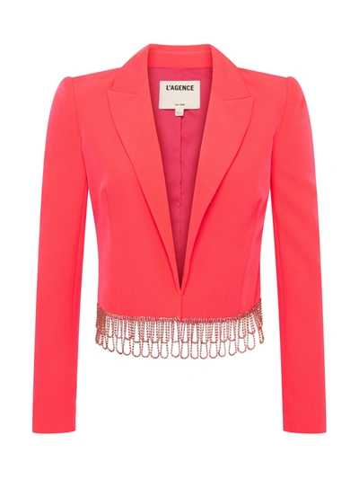 Shop L Agence Jen Crystal Fringe Blazer In Neon Coral