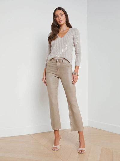 Shop L Agence Kendra Coated Cropped Flare Jean In Rye Coated