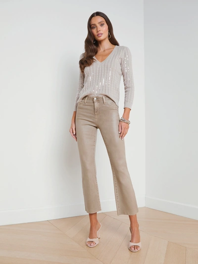 L'agence Trinity Sequin Stripe Sweater In Pale Neutral In Rye Coated