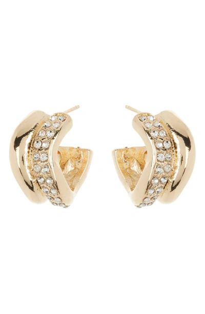 Shop Tasha Double Row Cz Huggie Hoop Earrings In Gold