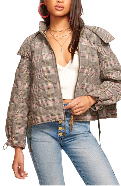 Shop Ramy Brook Freya Reversible Puffer Jacket With Detachable Hood In Spruce Quilted Puffer Plaid