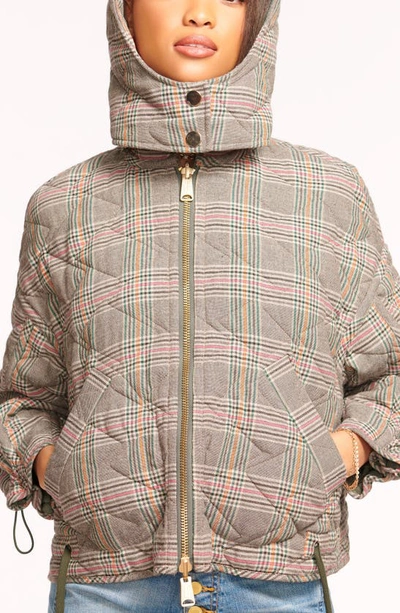 Shop Ramy Brook Freya Reversible Puffer Jacket With Detachable Hood In Spruce Quilted Puffer Plaid