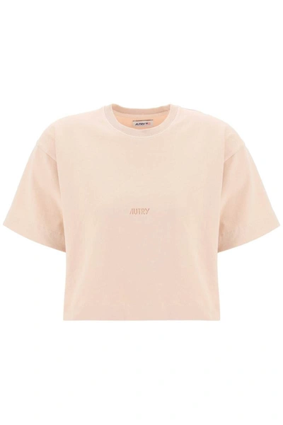 Shop Autry Boxy T-shirt With Debossed Logo In Pink