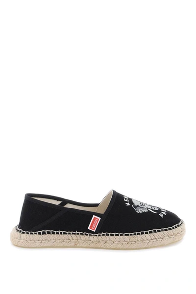 Shop Kenzo Canvas Espadrilles With Logo Embroidery In Black