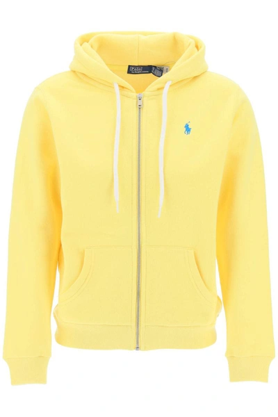 Shop Polo Ralph Lauren Full Zip Hoodie In Yellow