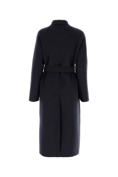 Shop Fendi Woman Dark Blue Wool Blend Coat