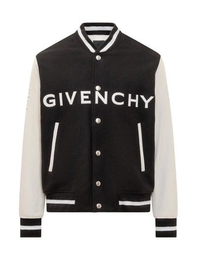 Shop Givenchy Varsity Wool Jacket With Logo In Black White
