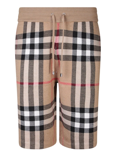 Shop Burberry Weaver Check Motif Beige Shorts