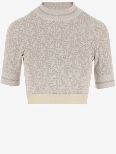 Shop Palm Angels Viscose Blend Crop Top With Monogram In Beige