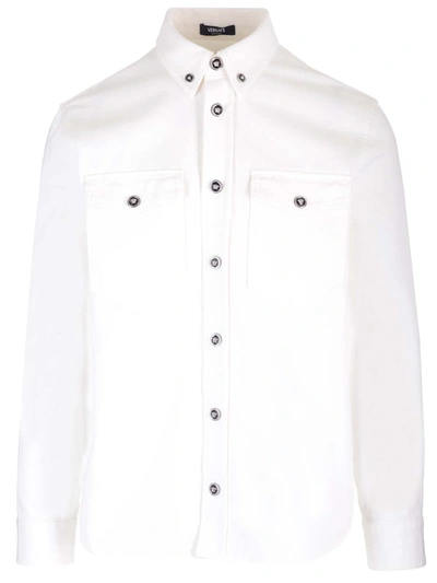 Shop Versace Denim Shirt In Bianco