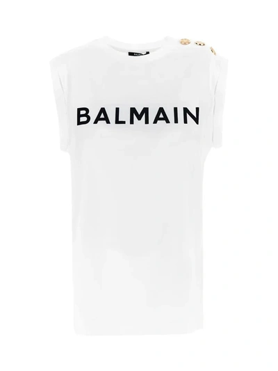 Shop Balmain Logoed T-shirt In Bianco