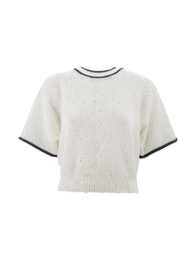 Shop Brunello Cucinelli Contrasting-border Knitted Top In Bianco