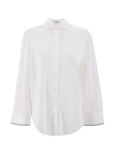 Shop Brunello Cucinelli Contrast-border Poplin Shirt In Bianco