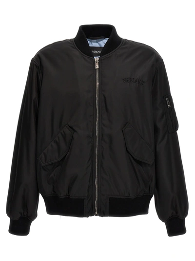 Shop Versace Logo Bomber Jacket In Black