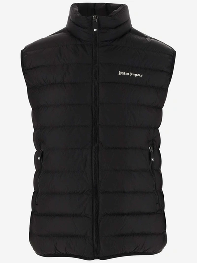 Shop Palm Angels Padded Nylon Vest With Logo In Black