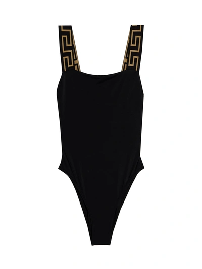 Shop Versace Greca One Piece Swimsuit In Black
