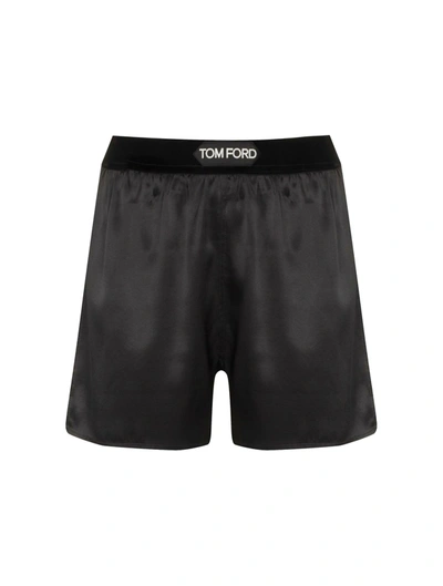 Shop Tom Ford Stretch Silk Satin Pj Shorts In Black