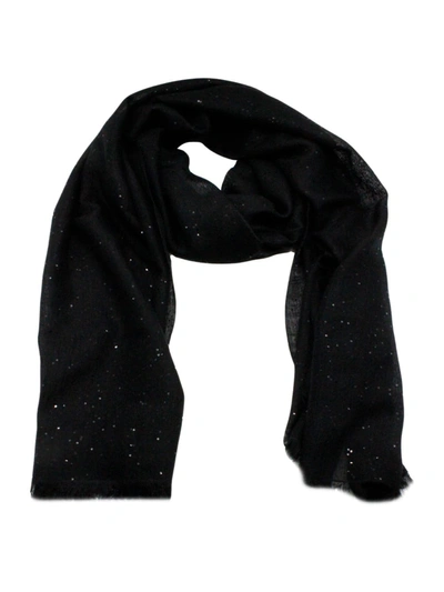 Shop Brunello Cucinelli Lightweight Diamond Scarf In Cashmere And Silk With Applied Microsequins. Measure In Black