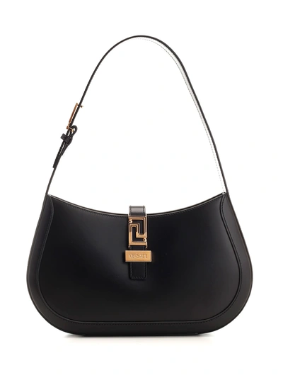 Shop Versace Greca Goddess Large Hobo Bag In Black