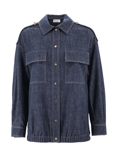 Shop Brunello Cucinelli Contrast-stitching Denim Shirt In Blu