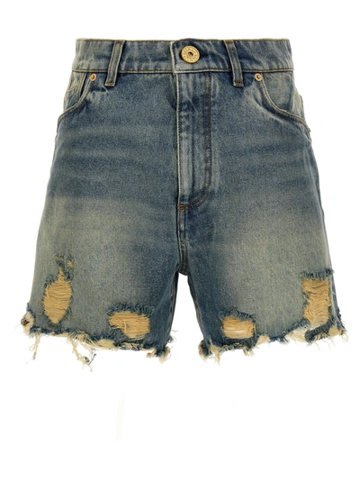 Shop Balmain Vintage Denim Shorts In Blu Denim
