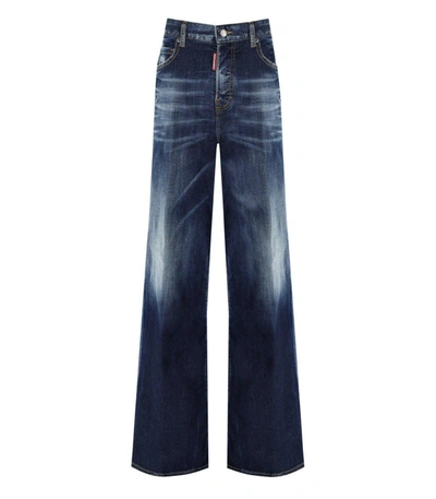 Shop Dsquared2 Distressed Wide-leg Jeans In Blu Navy