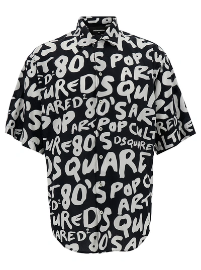 Shop Dsquared2 Black Short Sleeve Shirt With Graffiti Logo Print In Cotton Man In Default Title