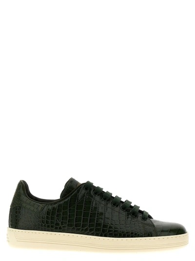Shop Tom Ford Croc Print Sneakers In Green