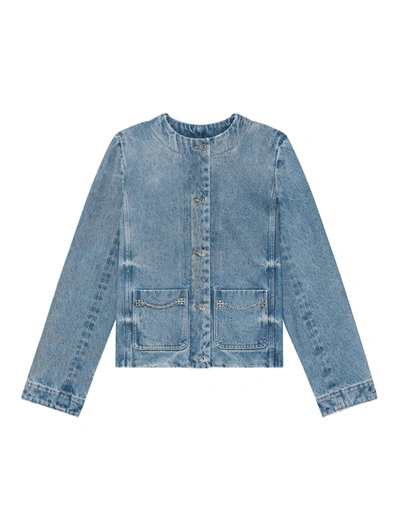 Shop Givenchy Collarless Chain Jacket In Medium Blue