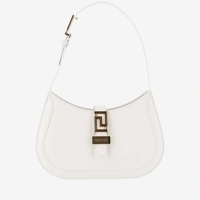 Shop Versace Goddess Greek Shoulder Bag Small In Optical White- Gold