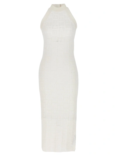Shop Balmain Monogrammed Knit Dress In White