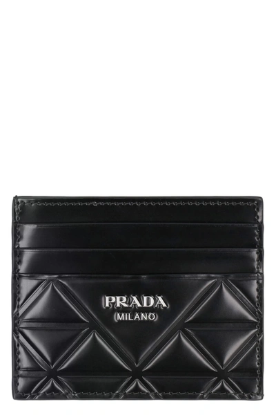 Shop Prada Logo Detail Leather Card Holder In Black