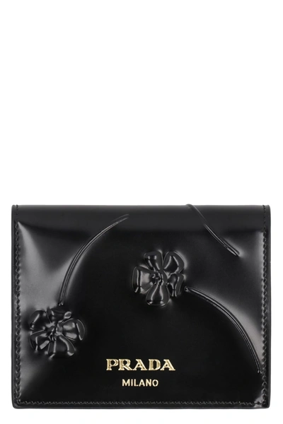 Shop Prada Logo Leather Wallet In Black