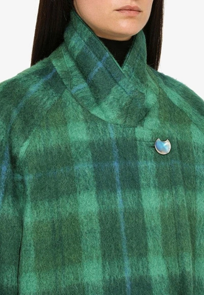 Shop Andersson Bell Checked Wool-blend Knee-length Coat In Green