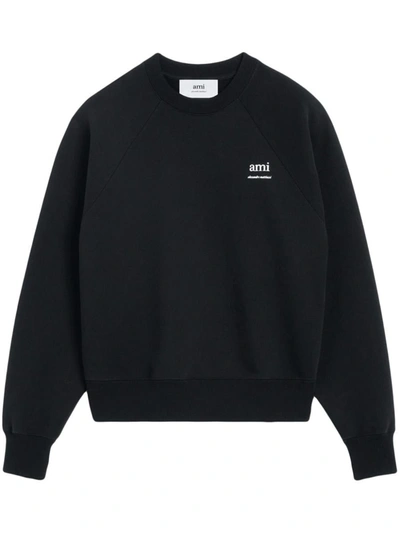 Shop Ami Alexandre Mattiussi Ami Paris Logo Organic Cotton Sweatshirt In Black