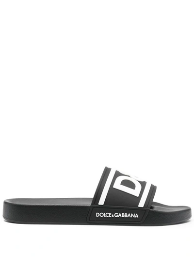 Shop Dolce & Gabbana Dg Rubber Pool Slides In Black
