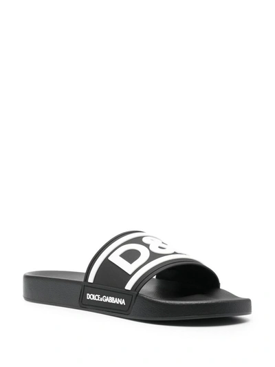 Shop Dolce & Gabbana Dg Rubber Pool Slides In Black