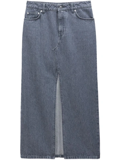 Shop Filippa K Slit Denim Long Skirt In Grey