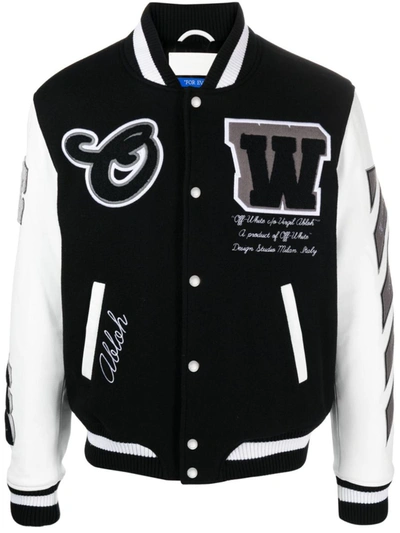 Shop Off-white Leather Varsity Jacket In Black
