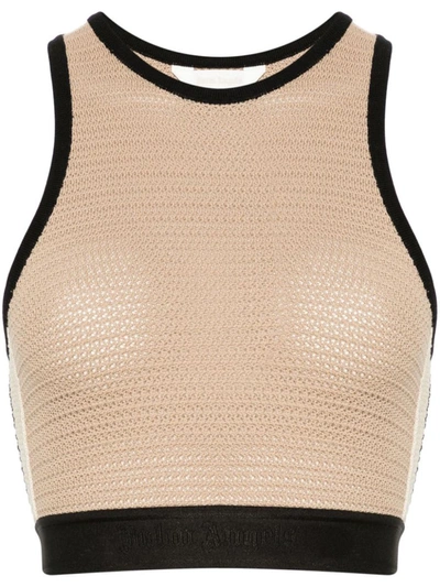 Shop Palm Angels Knitted Cropped Top In Beige