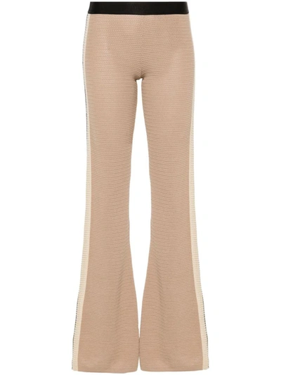 Shop Palm Angels Logo Tape Knitted Trousers In Beige