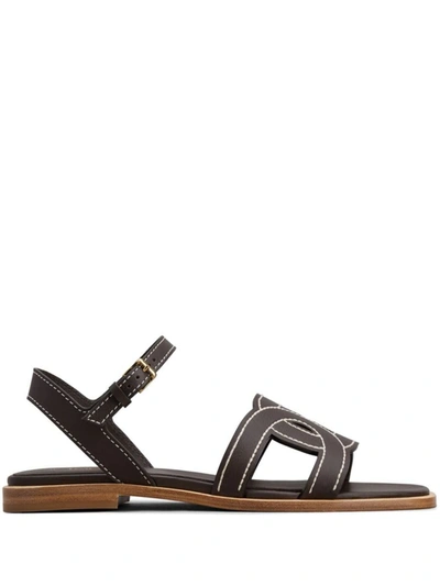 Shop Tod's Kate Leaher Sandals In Brown