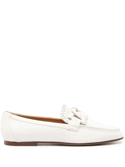 Shop Tod's Chain Motif Moccasin In White