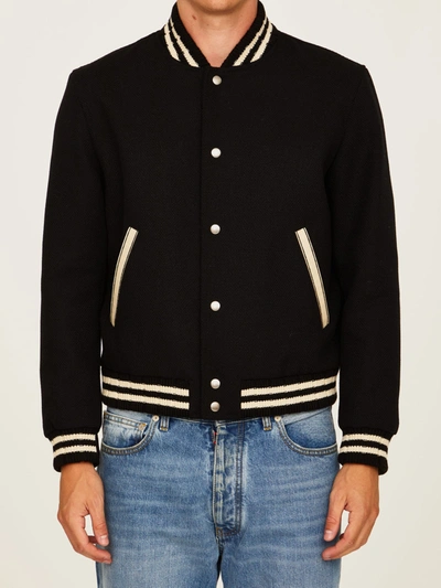Shop Saint Laurent Teddy Bomber Jacket In Black