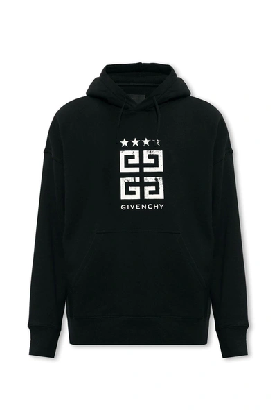Shop Givenchy Logo Printed Drawstring Hoodie In Black