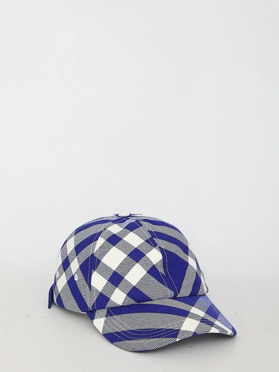 Shop Burberry Check Baseball Hat In Blue