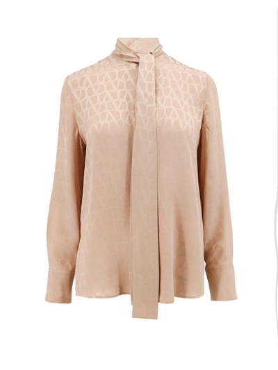 Shop Valentino Toile Iconographe Jacquard Long-sleeved Blouse In Beige