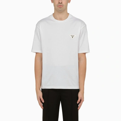 Shop Prada Black Cotton Crew-neck T-shirt In Bianco