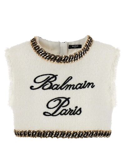 Shop Balmain Signature Top In Bianco E Nero